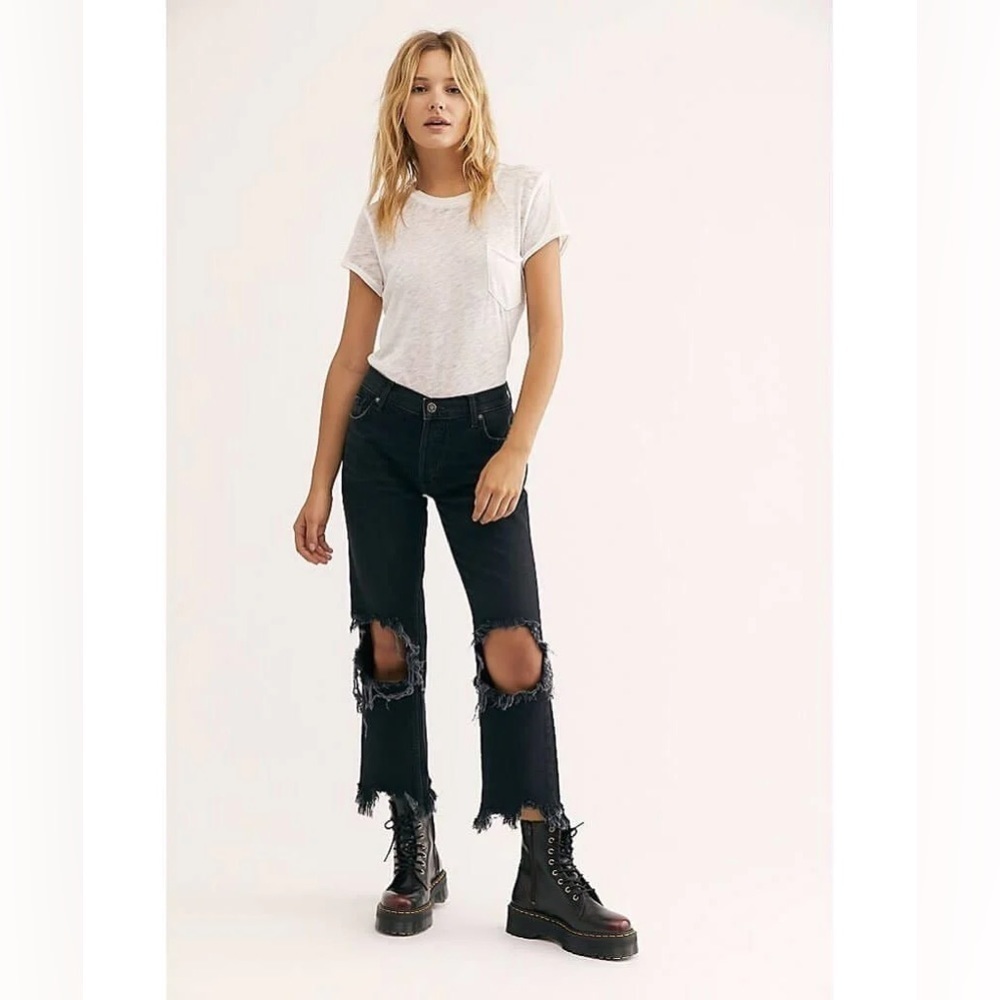 Free People Maggie Straight Leg Light Vintage Black sz 30